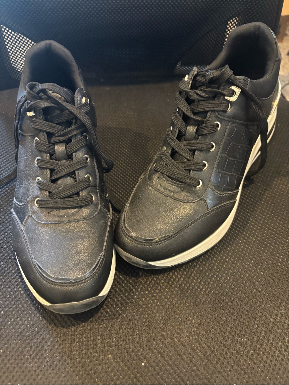 Aldo Black Leather-Style Casual Sneakers with Wedge Size 9